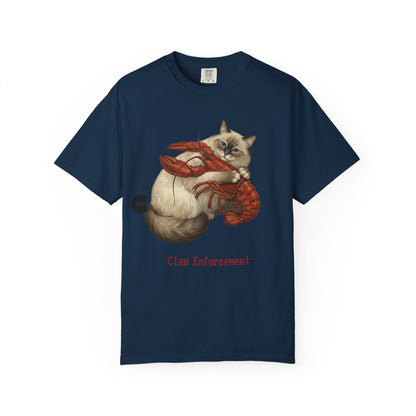 Cat Hugging Lobster T-Shirt — 'Enforce' Graphic Tee