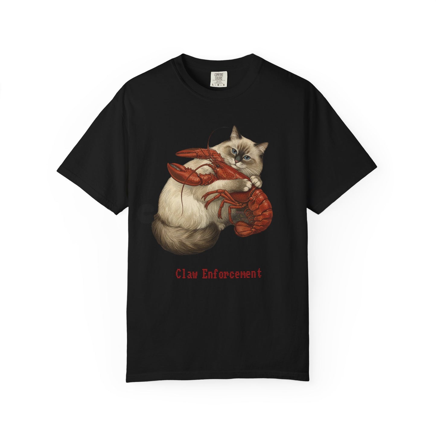 Cat Hugging Lobster T-Shirt — 'Enforce' Graphic Tee