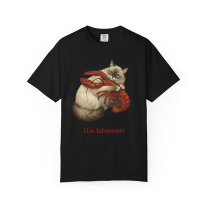 Cat Hugging Lobster T-Shirt — 'Enforce' Graphic Tee