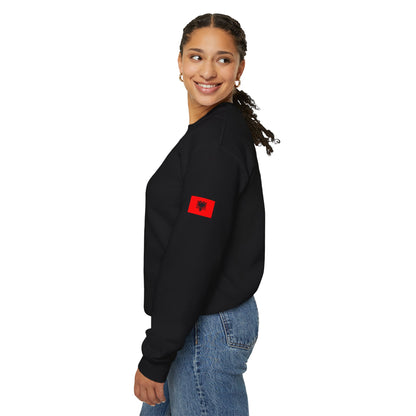 Albanian Pride Crewneck Sweatshirt — Retro ‘Albanians by Birth, Cool by Choice’ Chest Patch