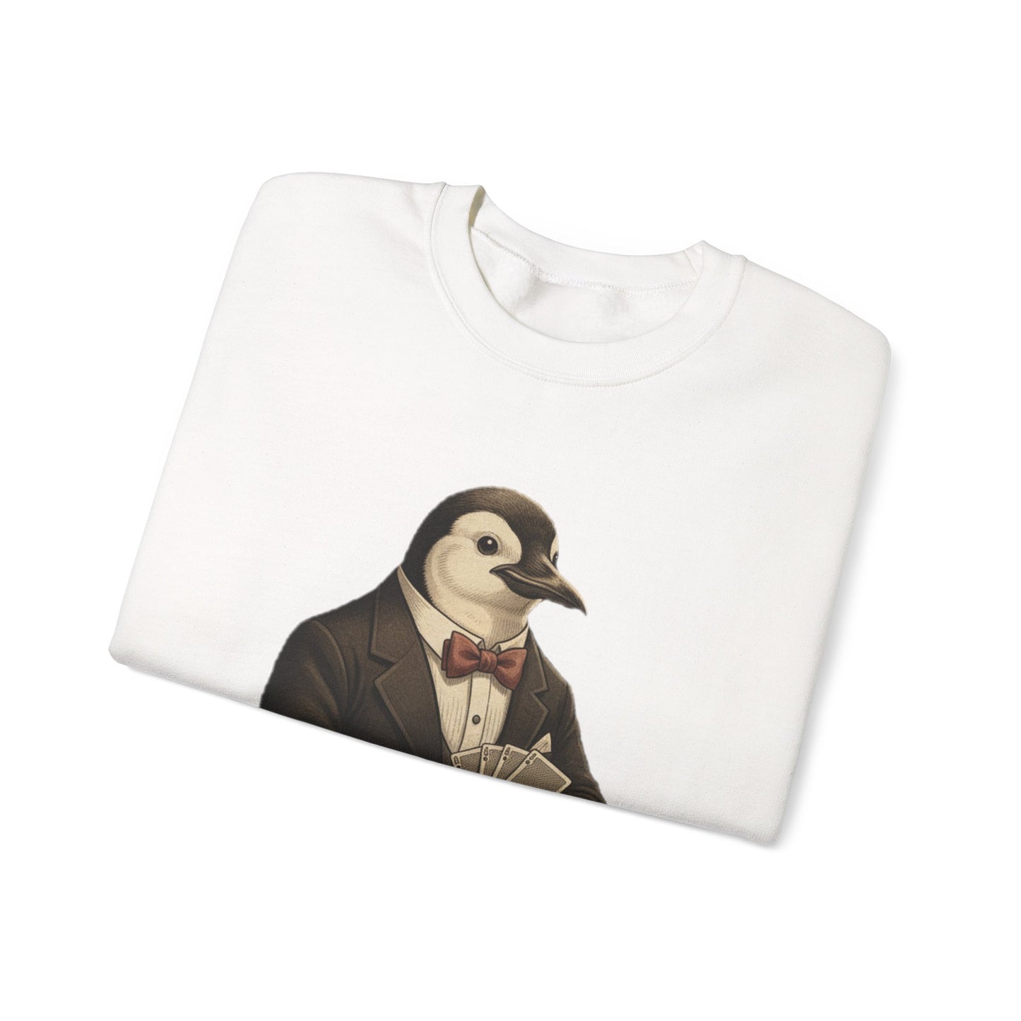 Penguin Poker Crewneck Sweatshirt — "Quitters Don't Hit Jackpots" Graphic