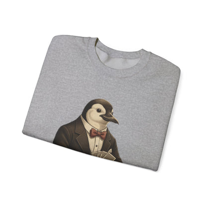 Penguin Poker Crewneck Sweatshirt — "Quitters Don't Hit Jackpots" Graphic